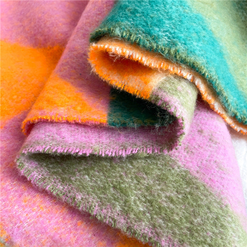 Thickened Warm Geometric Triangle Color Matching Scarf In Winter