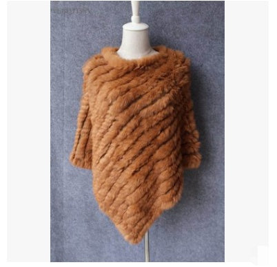 Rabbit wool shawl cloak scarf ladies triangle bib leather grass handmade scarf fur triangle head
