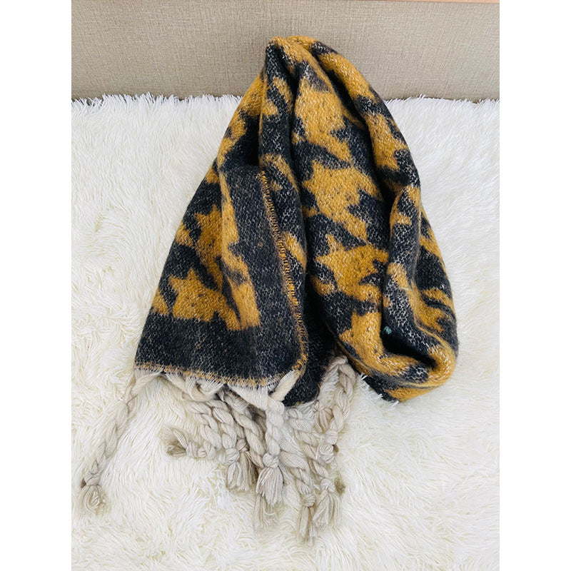 Women's Thick Fringed Houndstooth All-match Shawl Scarf
