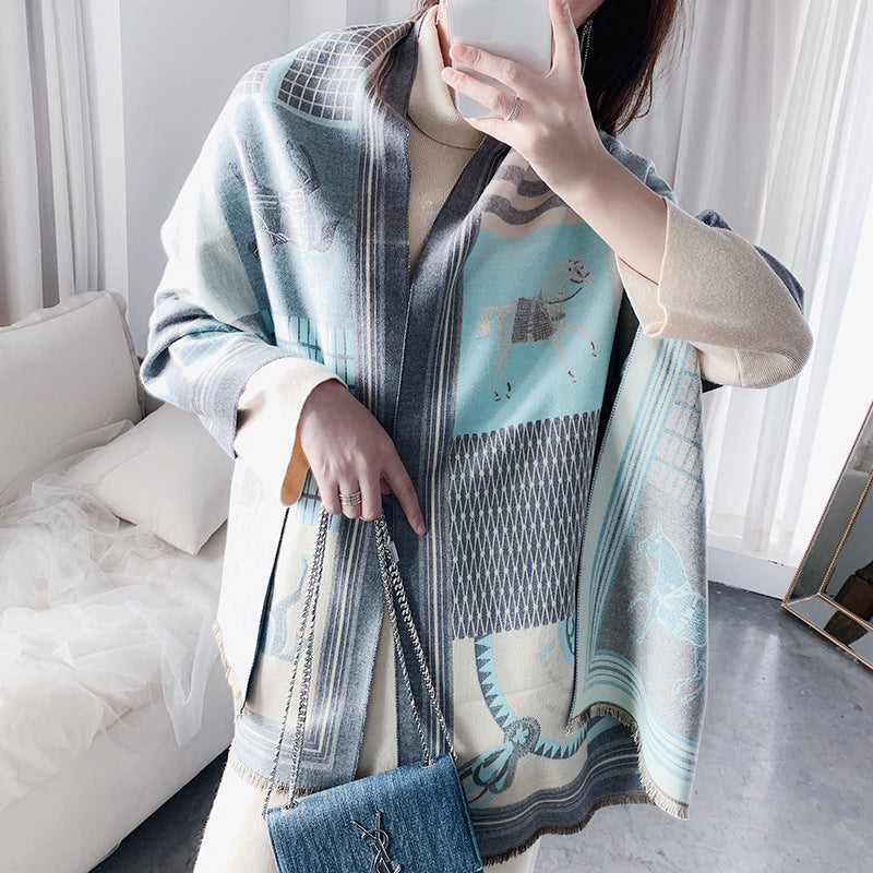 European And American Cashmere Warm Carriage Scarf Girl