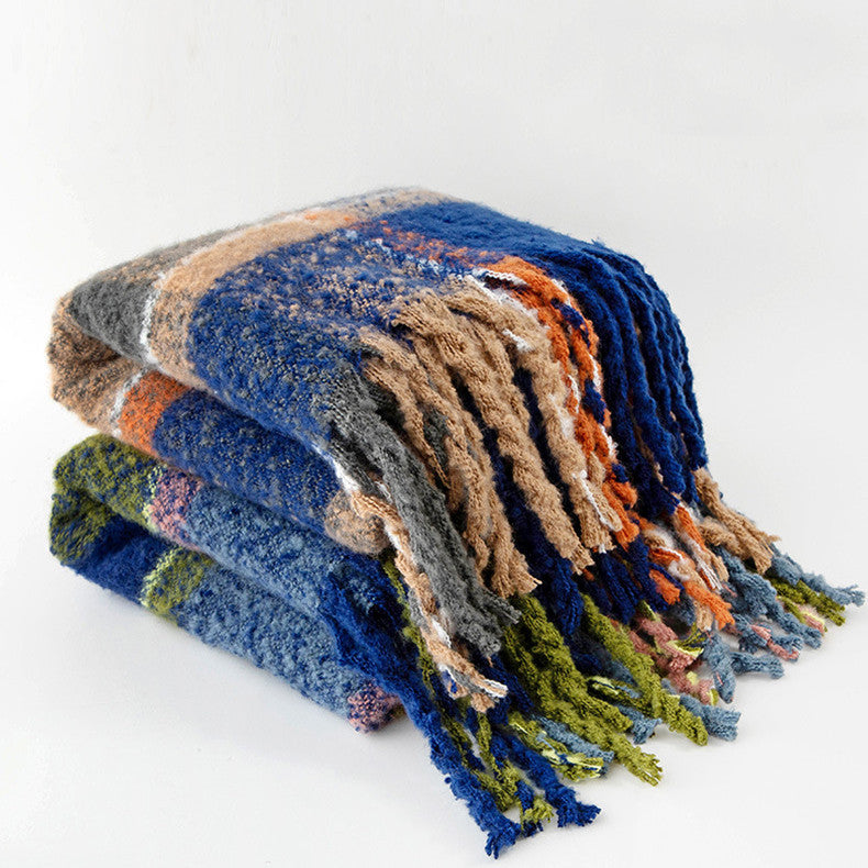 Japanese Vintage Plaid Scarf With Loops