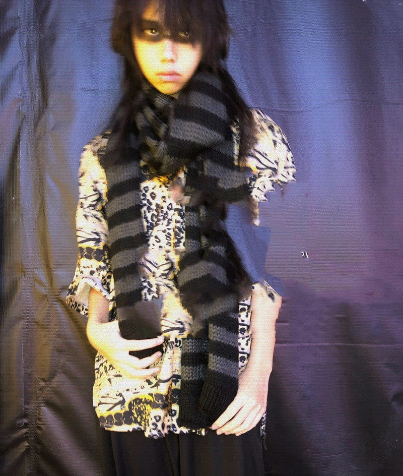 Harajuku Punk Fashion Grey Red Black Striped Scarf