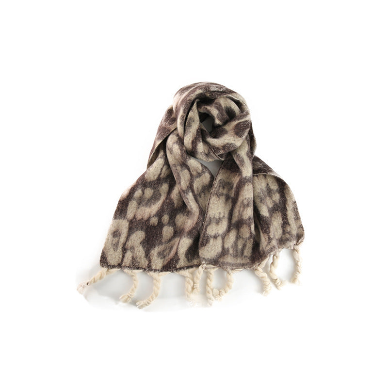 Classic Hand Knotted Fringed Leopard Scarf