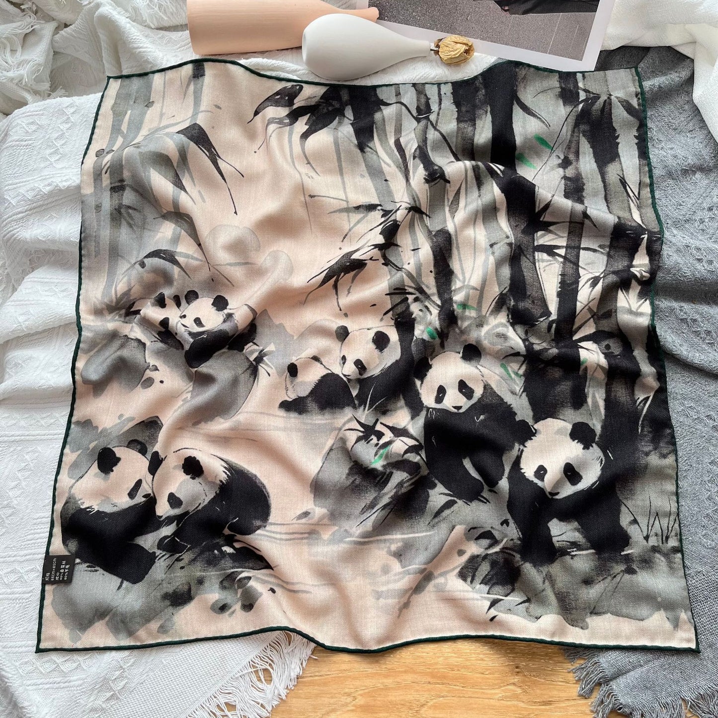 Ink Painting Panda Printing Wool Scarf