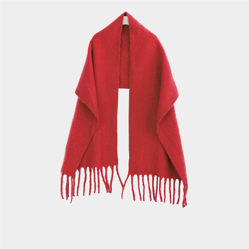 Shawl To Keep Warm All Wear White Bright Red Solid Color Neck