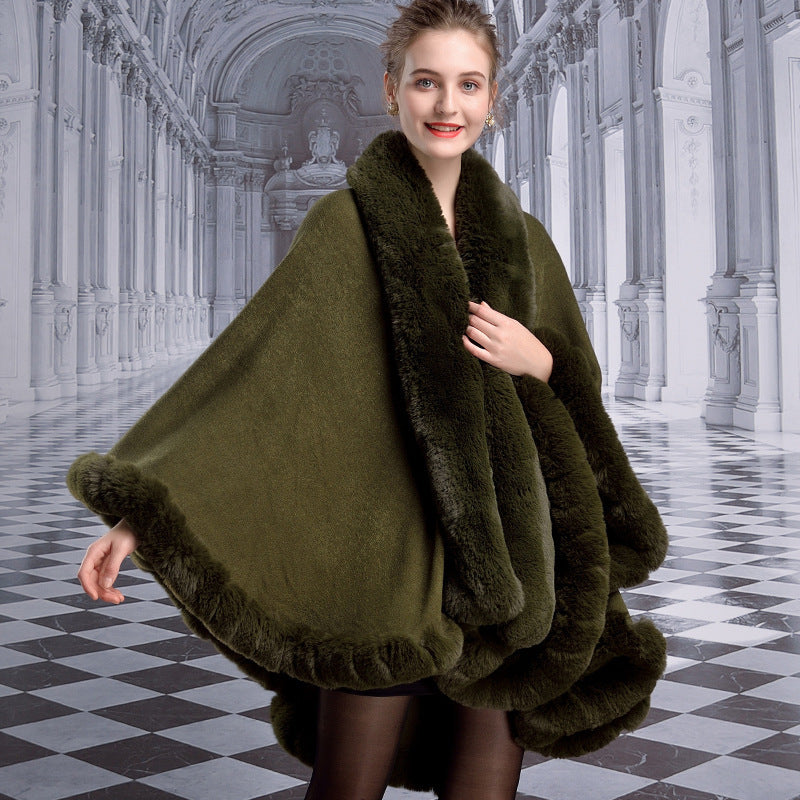 Big Fur Collar Cloak Rex Rabbit Fur Ladies