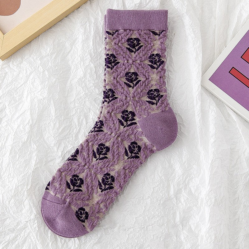 Pure Cotton Spring And Autumn Japanese Retro Floral Fashion Personality Outside The Long Socks Female
