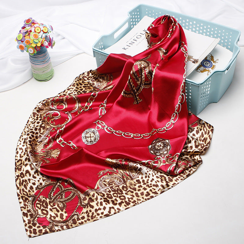 Small Square Towel European And American Printed Leopard Print Headscarf