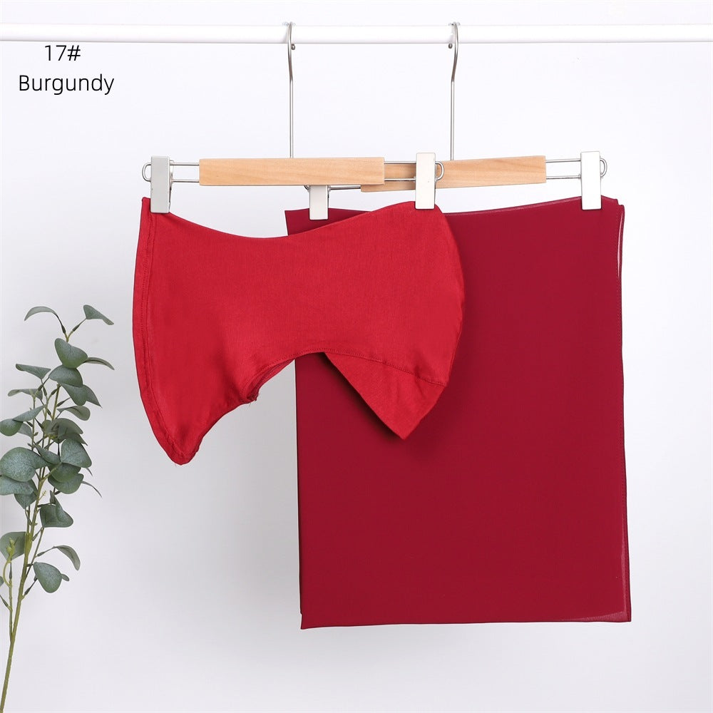 Modal Solid Color Breathable Fits Cap Pearl Chiffon Scarf