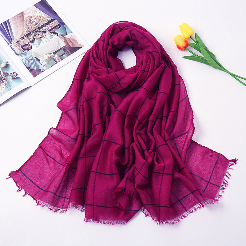 Checked Striped Cotton Linen Scarf