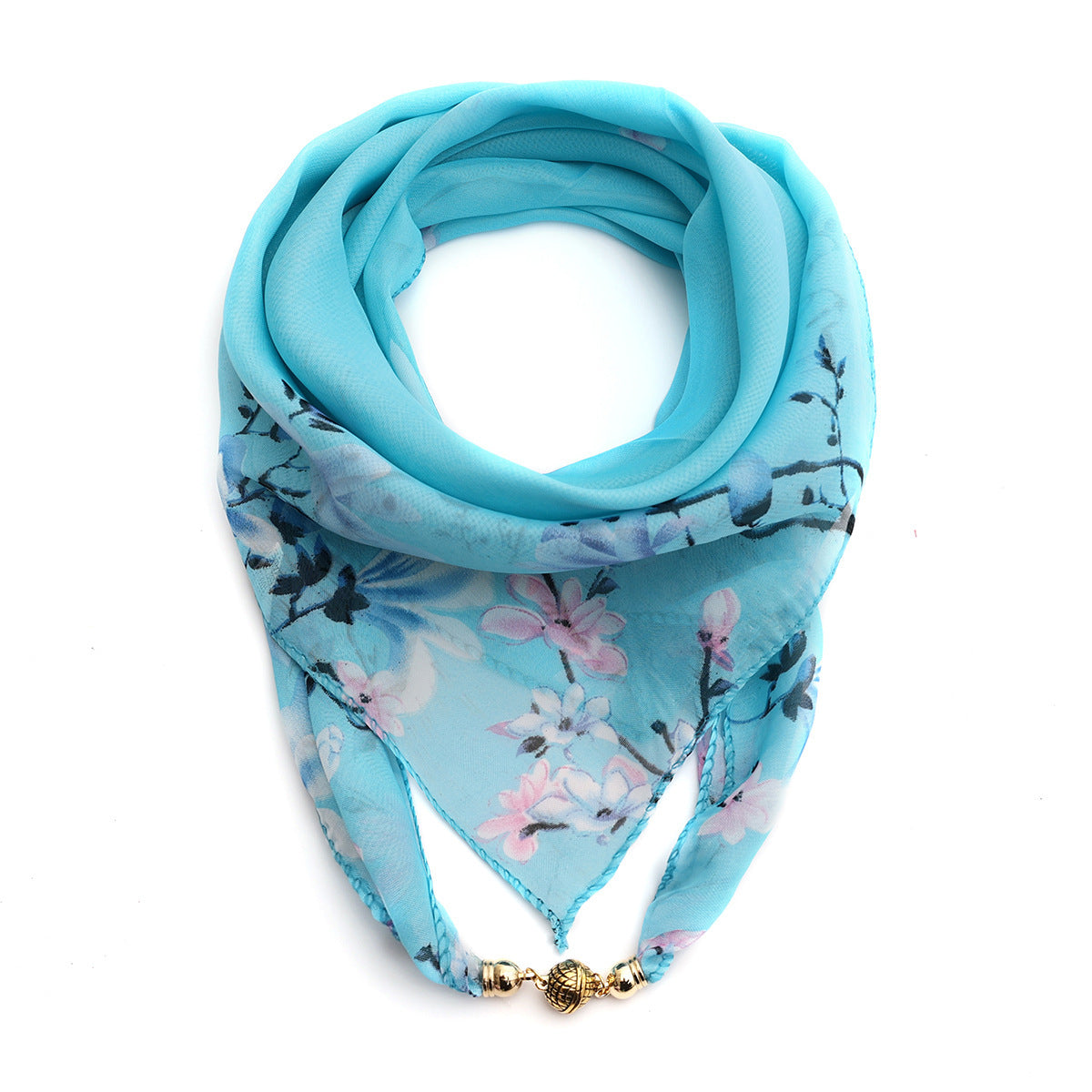 Golden Ball Floral Chiffon Scarf Women's Printed Thin