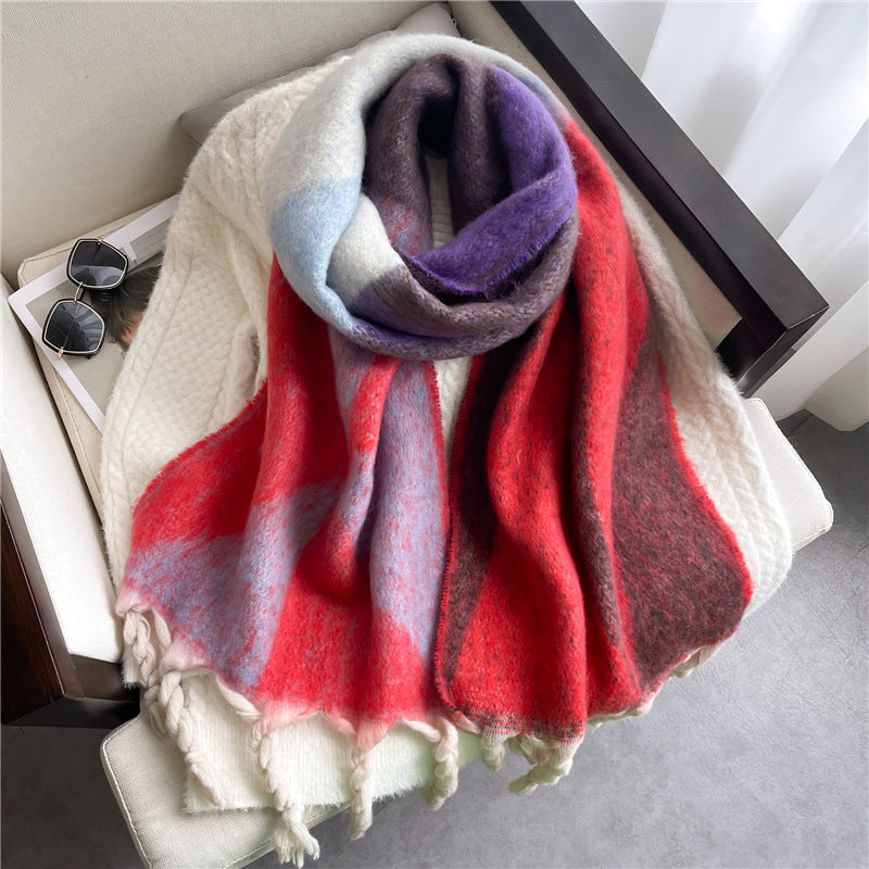 Thickened Warm Geometric Triangle Color Matching Scarf In Winter