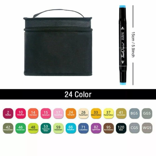24Color Brush Pens Set Dual Tips Soft Fine Art Markers Drawing Watercolour Gifts