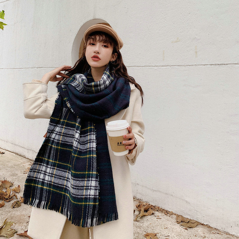 Plaid Scarf Versatile Warm Cashmere Reversible Shawl