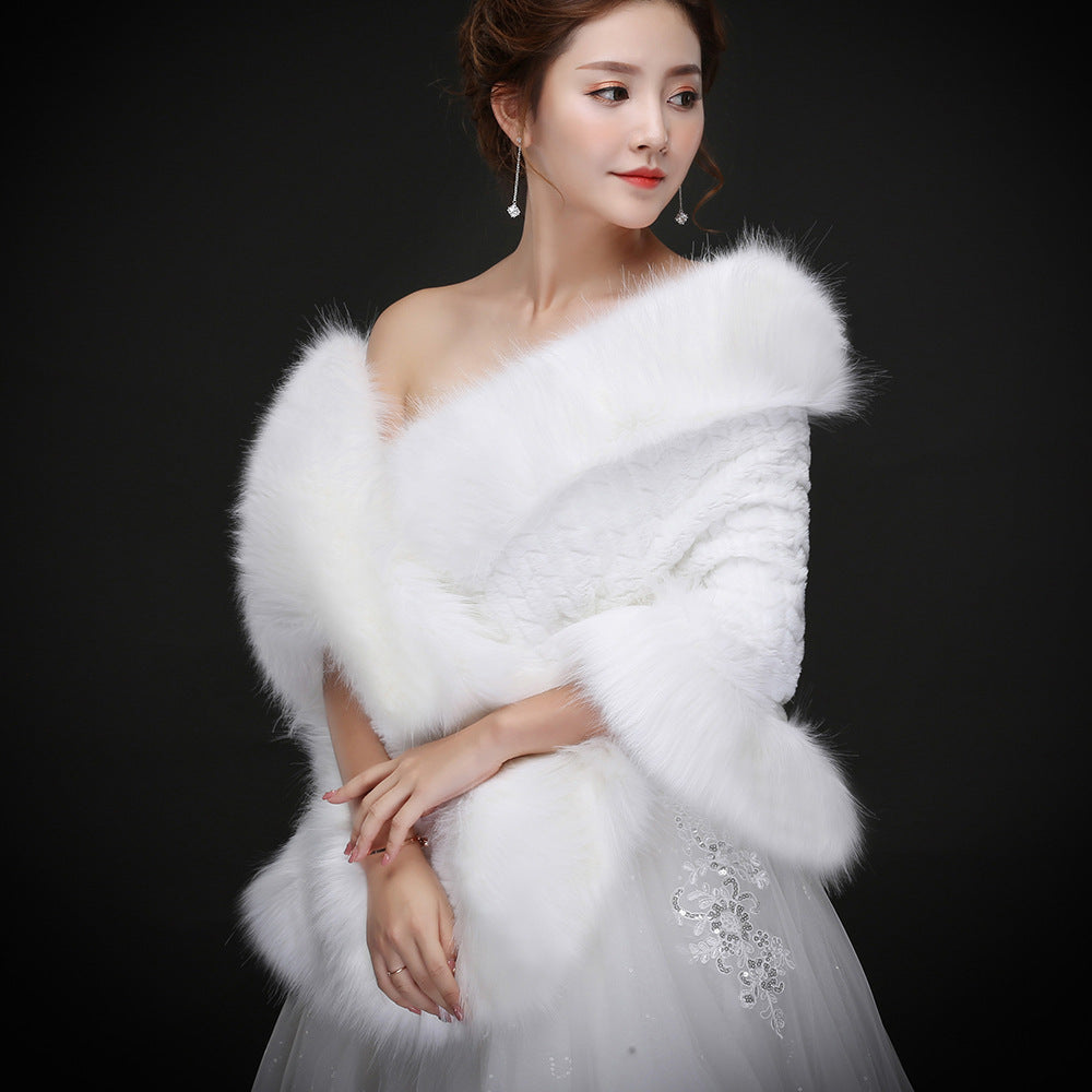 Autumn And Winter New Korean Style Rabbit Fox Fur Love Long Fur Edge Large Cape Bride Welcome Photo Studio Photography Fur Shawl