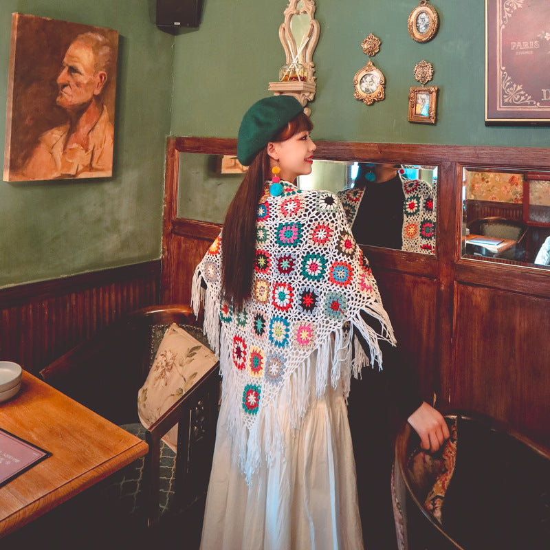 Bohemian Hand-crocheted Fringed Shawl Ethnic Style