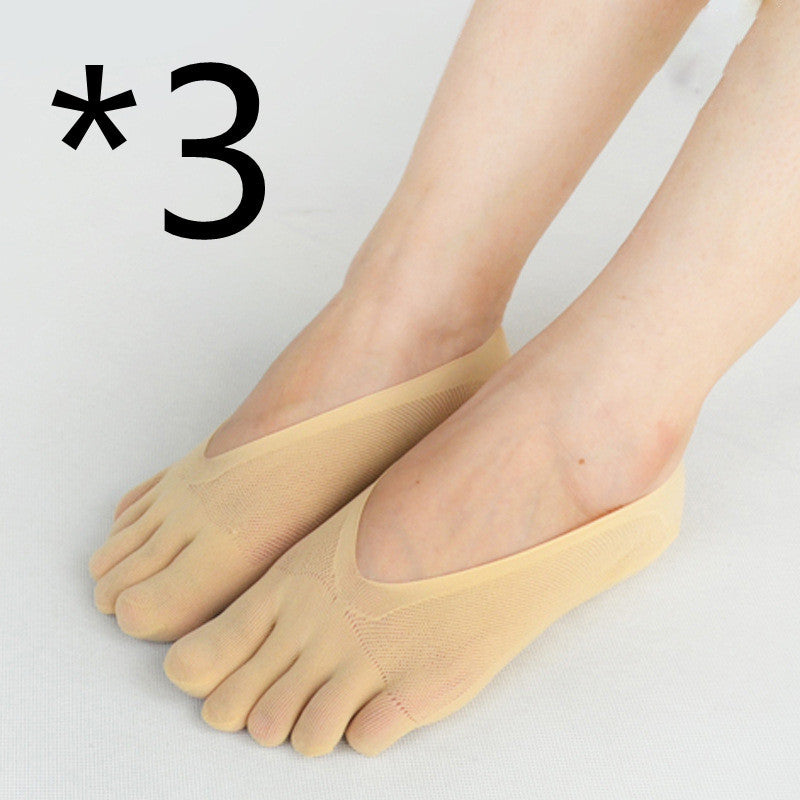 Four Seasons Ultra-Short And Thin Glue Split-Toe Five-Finger Socks Women'S Shallow Mouth
