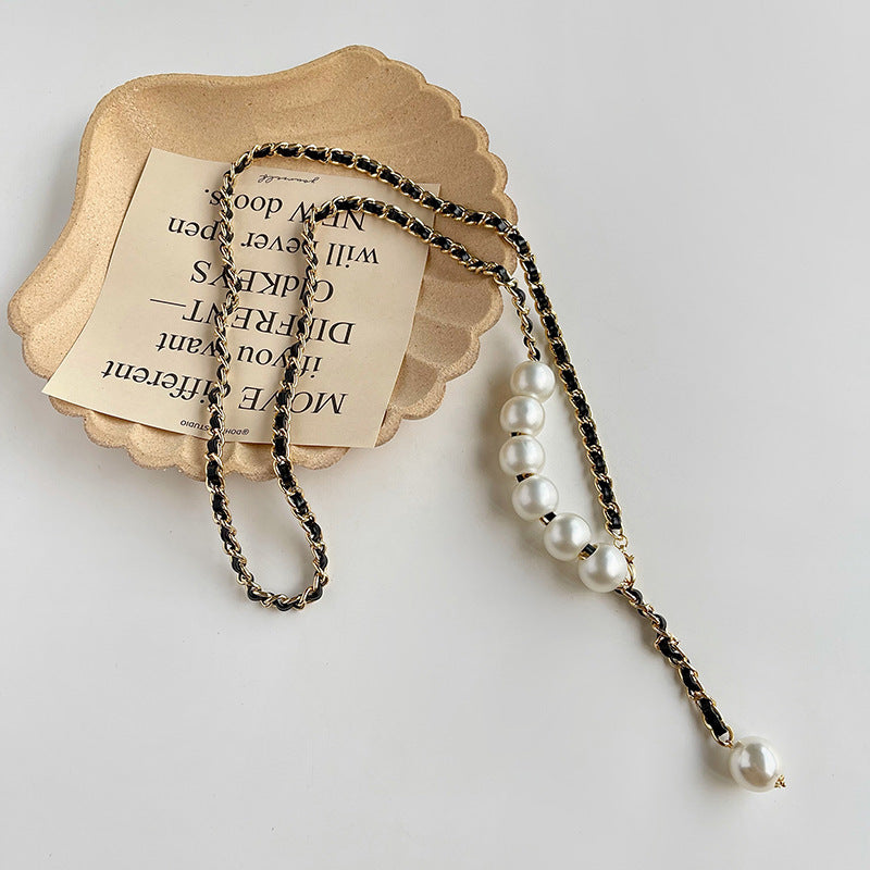 Elegant And Fashionable Pearl Metal Braided Waist Chain Belt