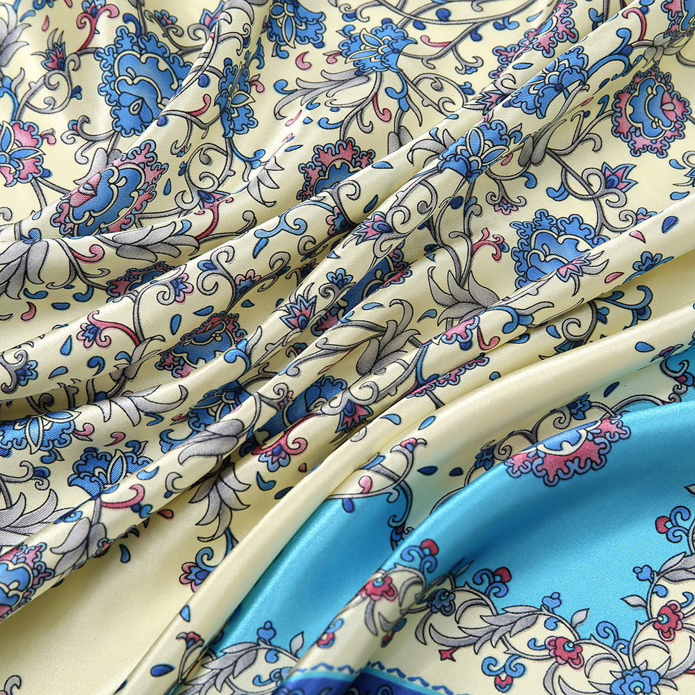 Printed Artificial Silk Square Scarf 90cm Versatile Fashion Headscarf