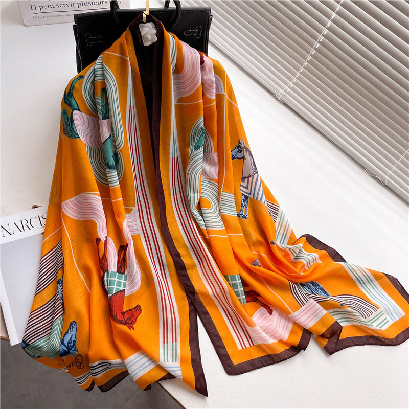 Elegant Floral Shawl In Cotton And Linen