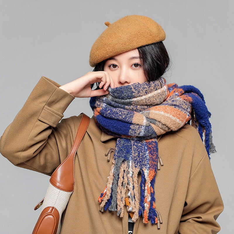 Japanese Vintage Plaid Scarf With Loops