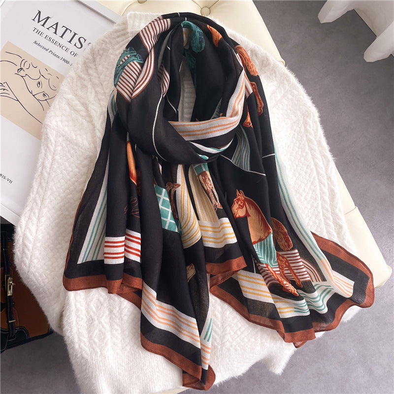 Elegant Floral Shawl In Cotton And Linen