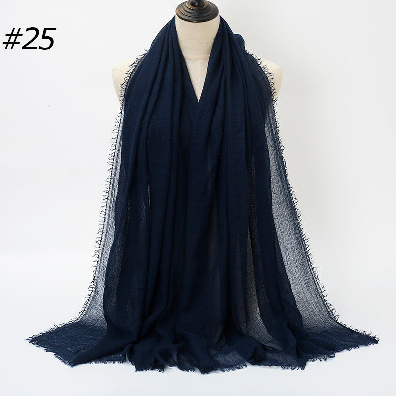 Pure Color Pleated Cotton Scarf Cotton And Linen Scarf