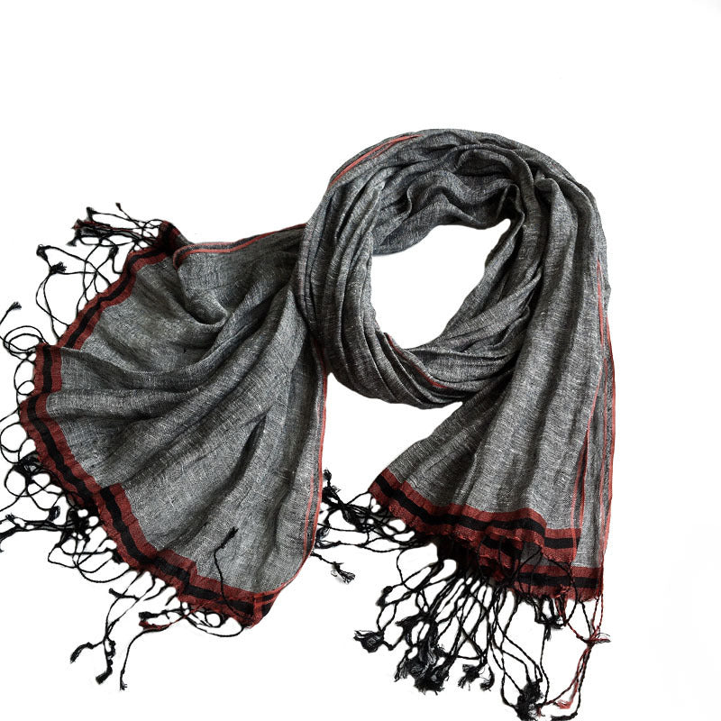 Pure Linen Hemp Gray Men's And Women's All-match Oversized Scarf