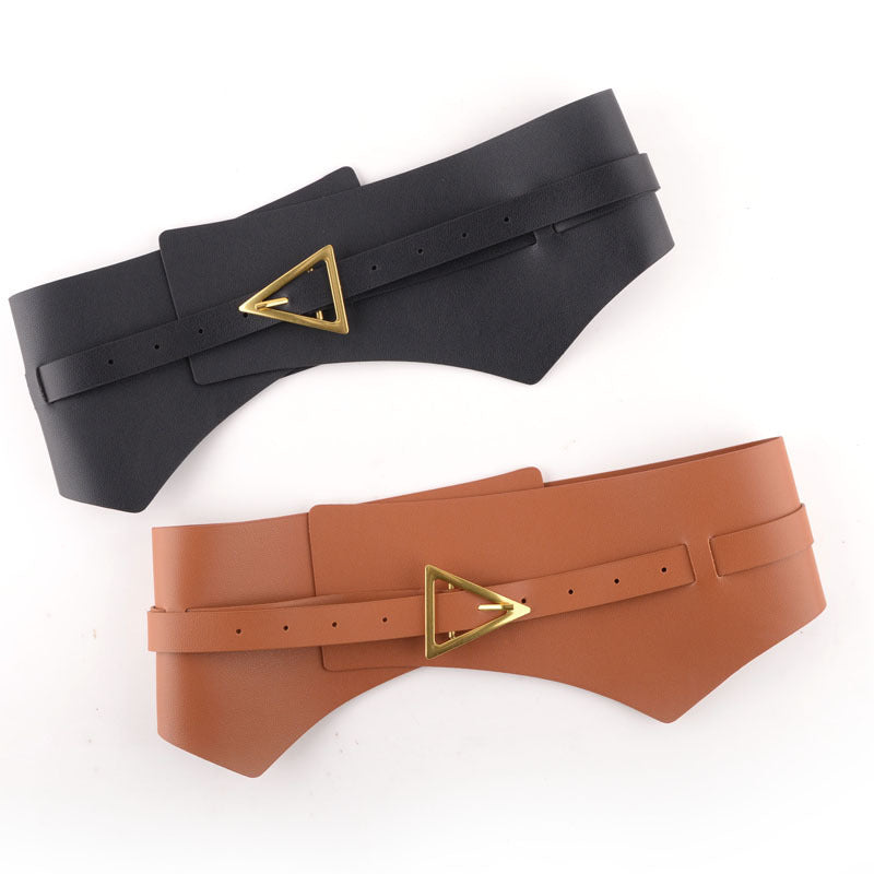 Faux Leather PU Women's Waist Belt Faux Leather Triangle Buckle Wide Girdle