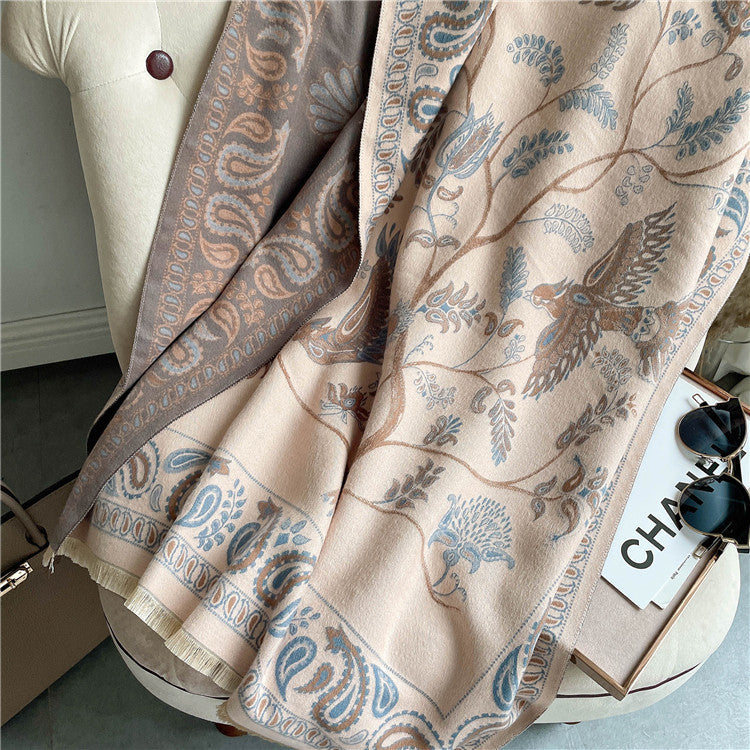 Cashmere-like Short Beard Flower Scarf Warm Versatile Jacquard
