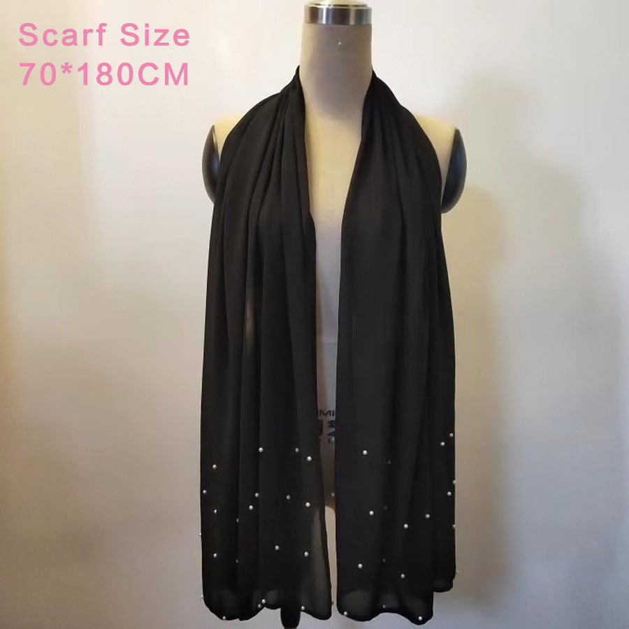 Solid Colored Beaded Headscarf For Women