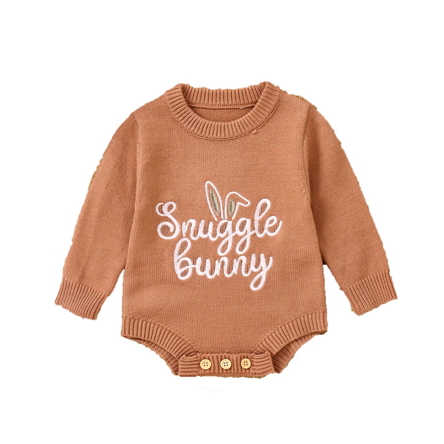 Children's Romper Easter Rabbit Ear Letter Embroidery Round Neck Long Sleeve Sweater
