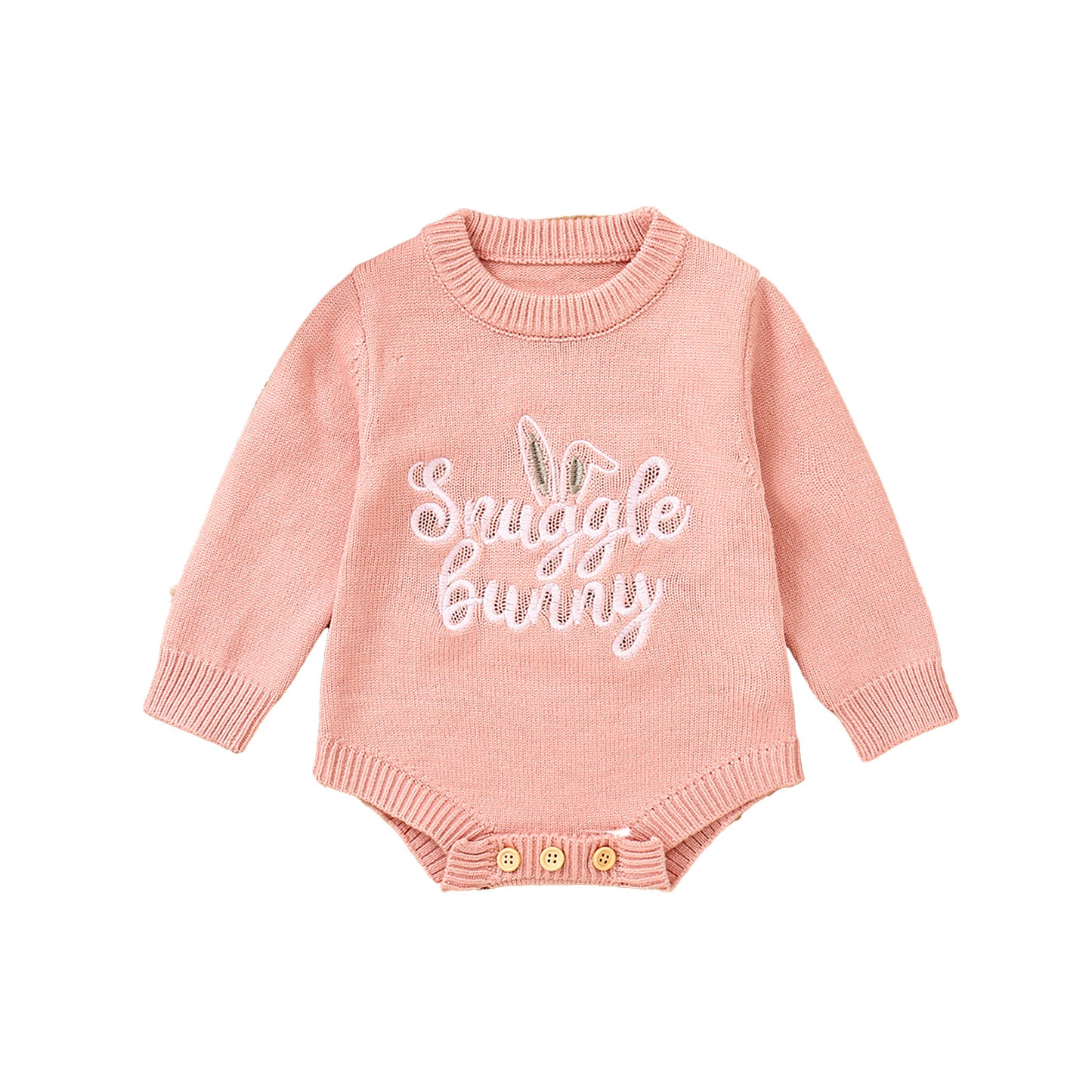 Children's Romper Easter Rabbit Ear Letter Embroidery Round Neck Long Sleeve Sweater