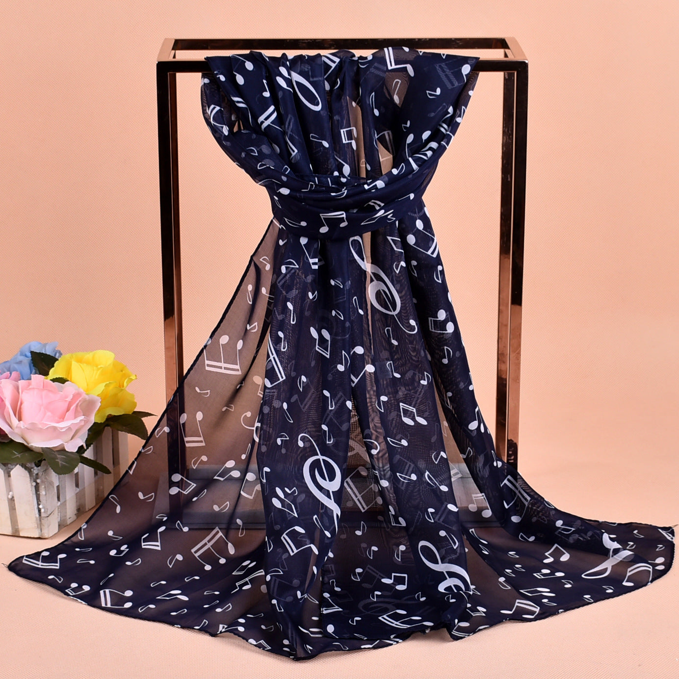 Women's Fashion Casual Note Print Chiffon Silk Scarf