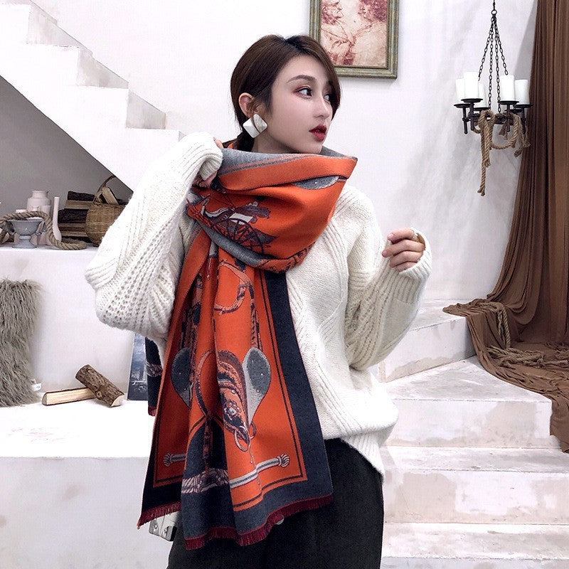 European And American Cashmere Warm Carriage Scarf Girl