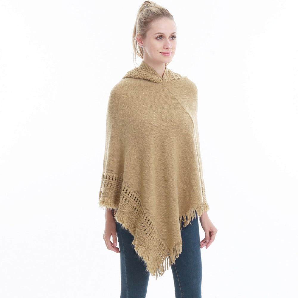 Autumn And Winter Knitted Hooded Cloak Shawl