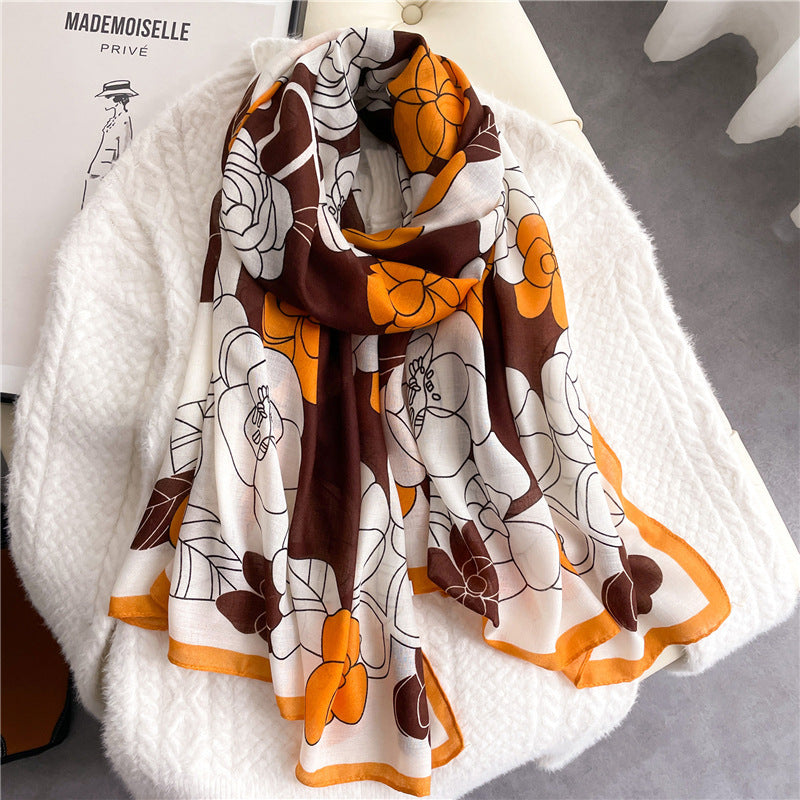 Elegant Floral Shawl In Cotton And Linen
