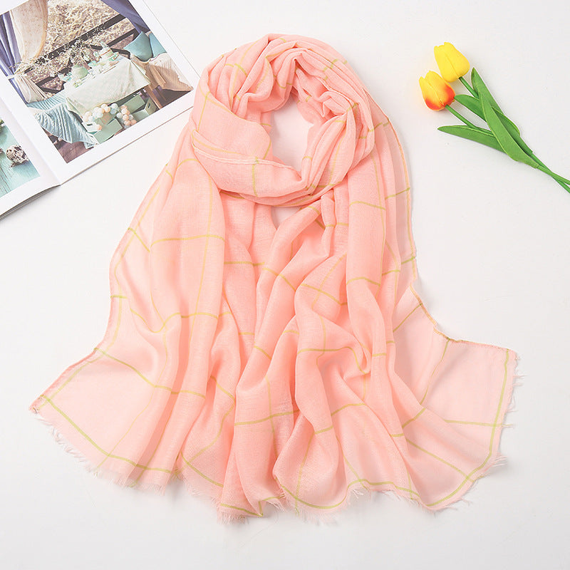 Checked Striped Cotton Linen Scarf