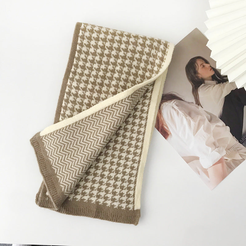 Women's Double-sided Houndstooth Herringbone Scarf