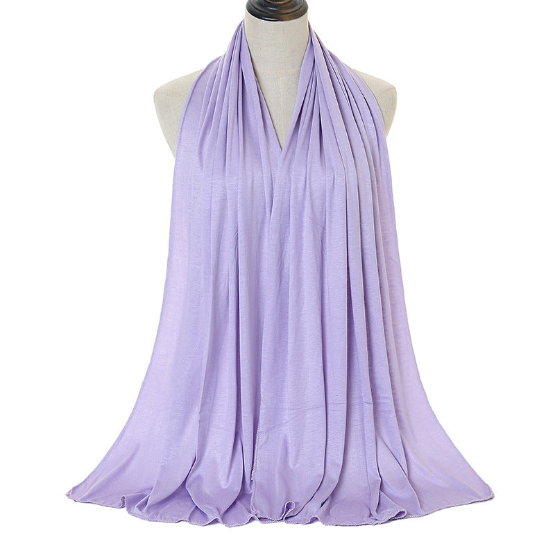Cotton Women's Knitted Long Muslim Shawl Plain Soft Women's Islamic Headscarf