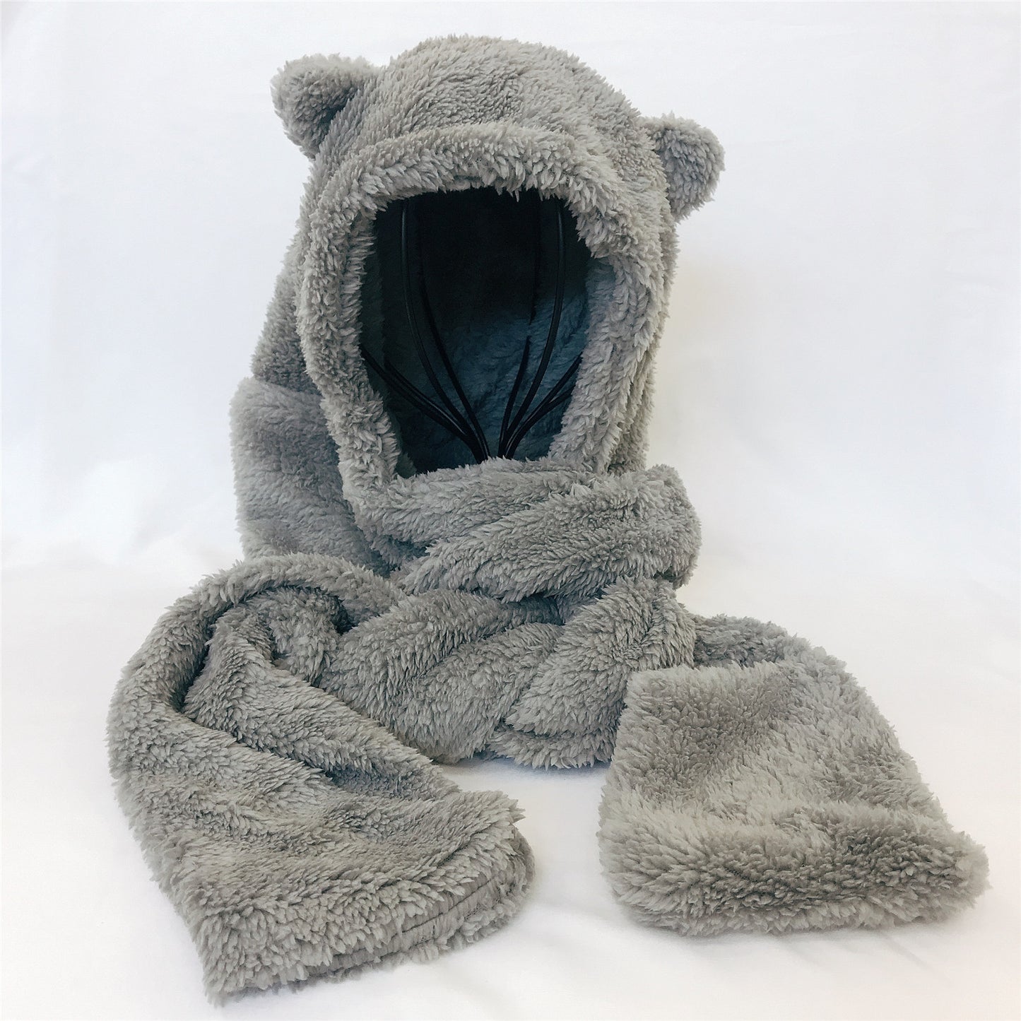 Bear Hat Scarf One Female Plush Warm Ear Protection Cute Bear Bib Suit
