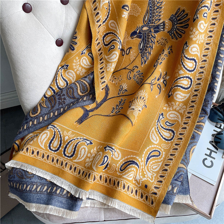 Cashmere-like Short Beard Flower Scarf Warm Versatile Jacquard