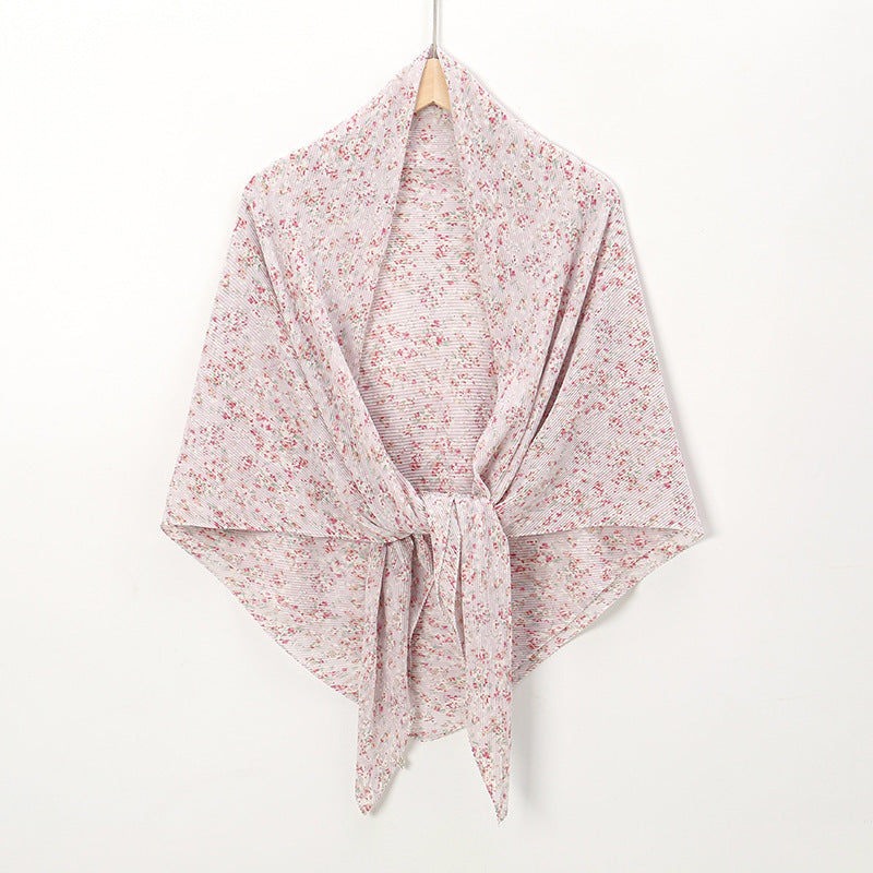 Pearl Chiffon Printed Square Scarf Pleated Scarf