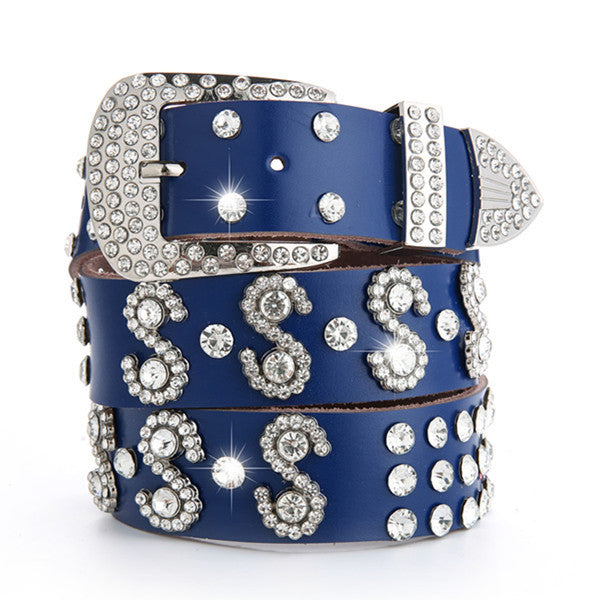 Women's Fashion Simple Rhinestone Genuine Leather Belt