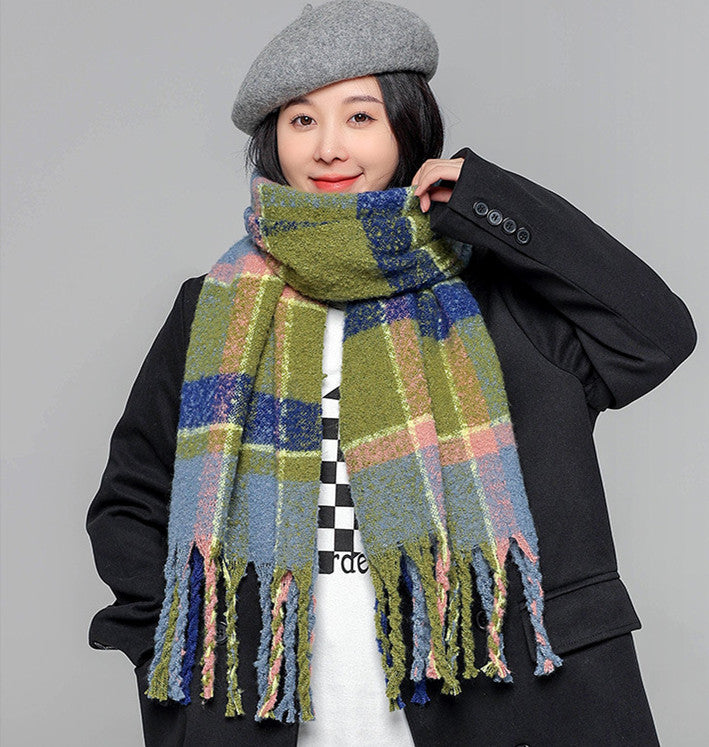Japanese Vintage Plaid Scarf With Loops