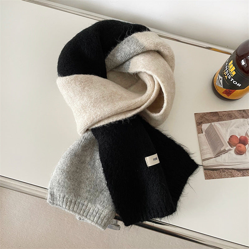 Women's All-match White Wool Contrast Color Scarf