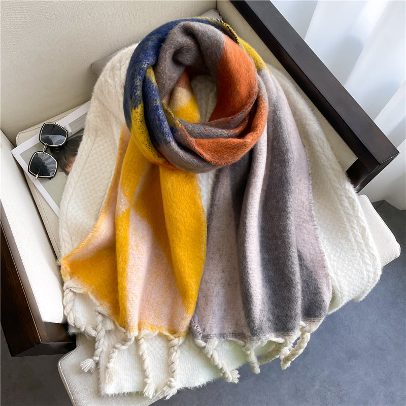 Thickened Warm Geometric Triangle Color Matching Scarf In Winter