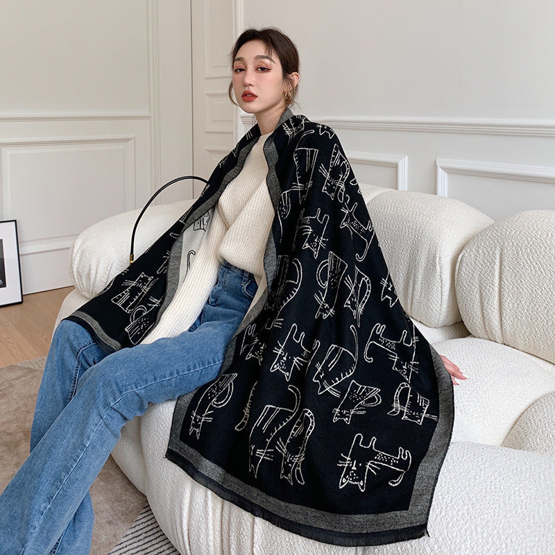 Women's Fashion Faux Cashmere Print Long Scarf