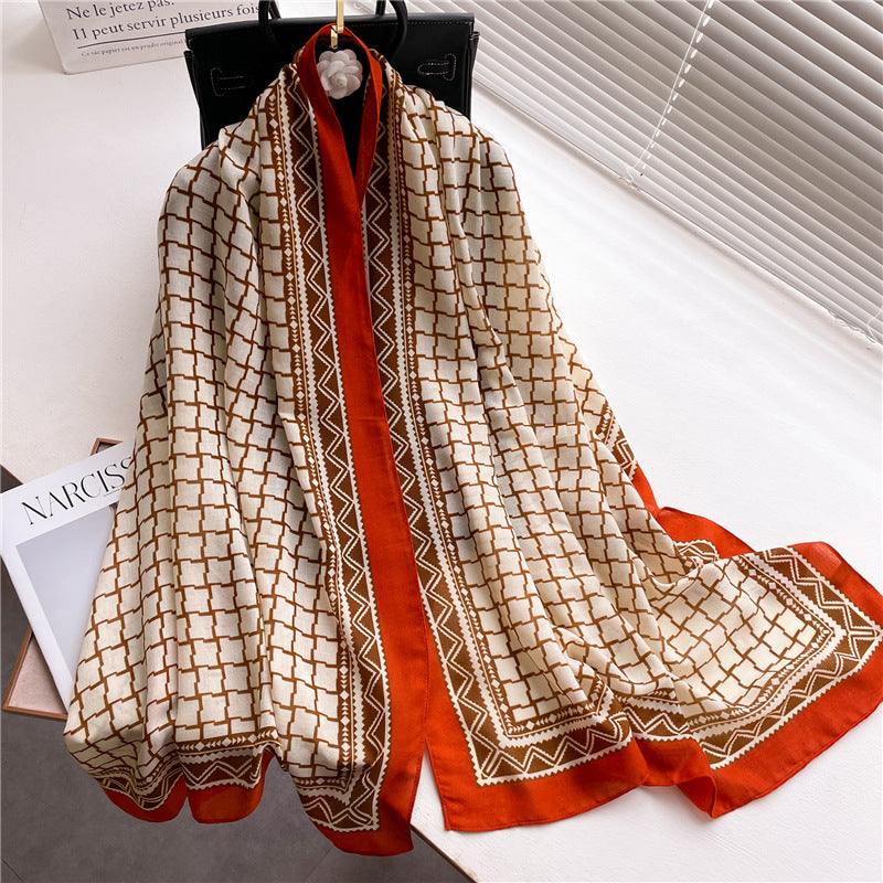 Elegant Floral Shawl In Cotton And Linen