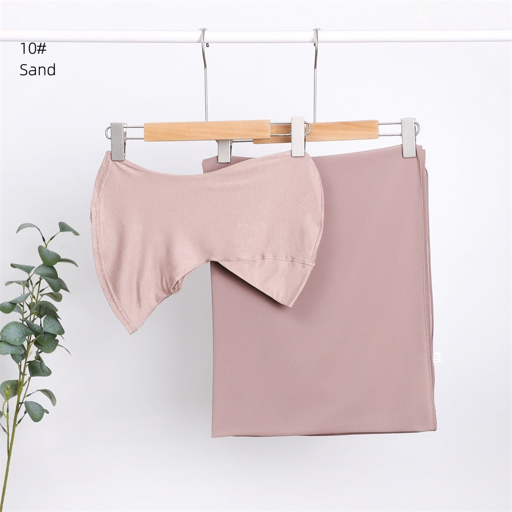 Modal Solid Color Breathable Fits Cap Pearl Chiffon Scarf
